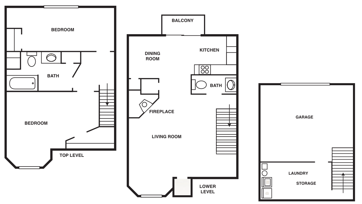 Floor plan for 2 beds, 1.5 baths, 1500 sqft